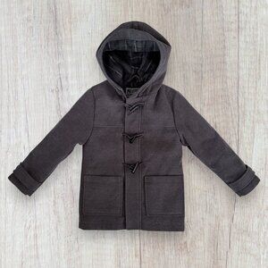 Rothschild Boys Wool Blend Toggle Duffle Coat Hooded Charcoal Plaid Lined Sz 5